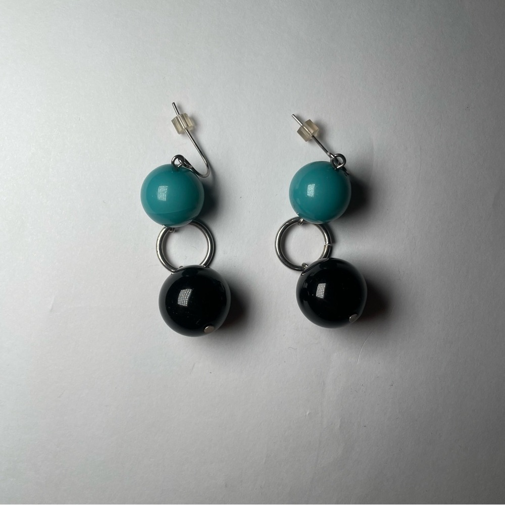 Blue and Black Dangle Earrings with Polished Beads